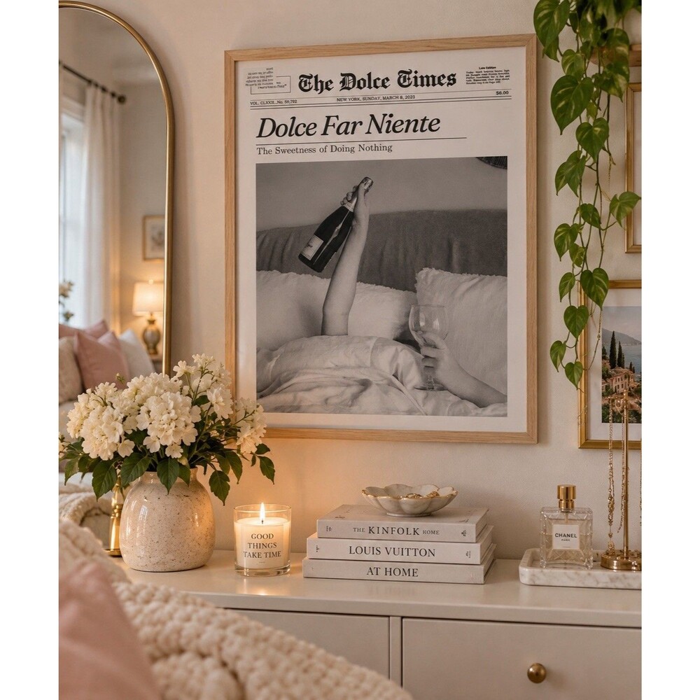 Big iHery Dolce Far Niente 16x20 Framed Wall Art Italian Champagne Bedroom Decor